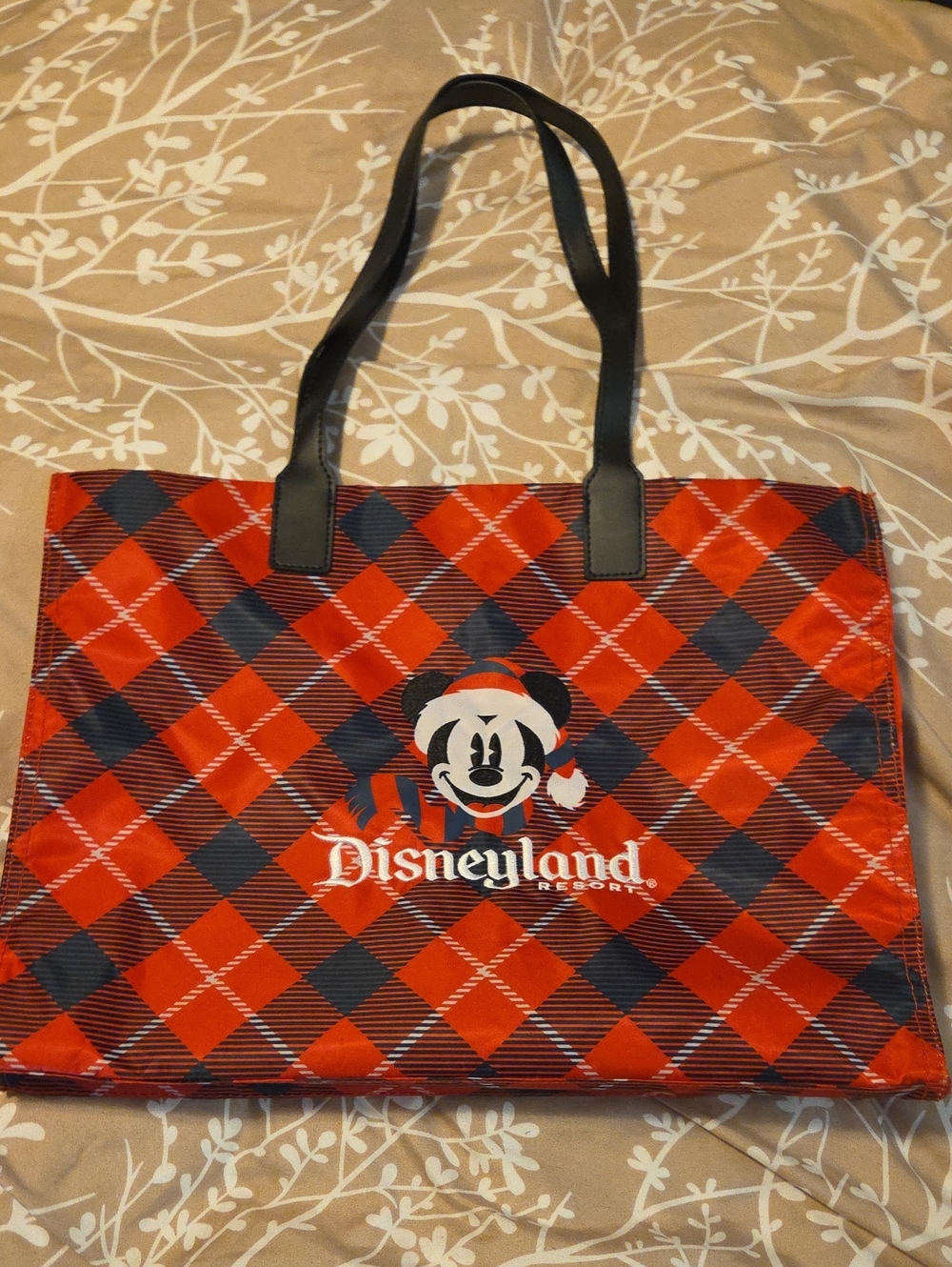 Disneyland Christmas Red Plaid Mickey Tote Bag